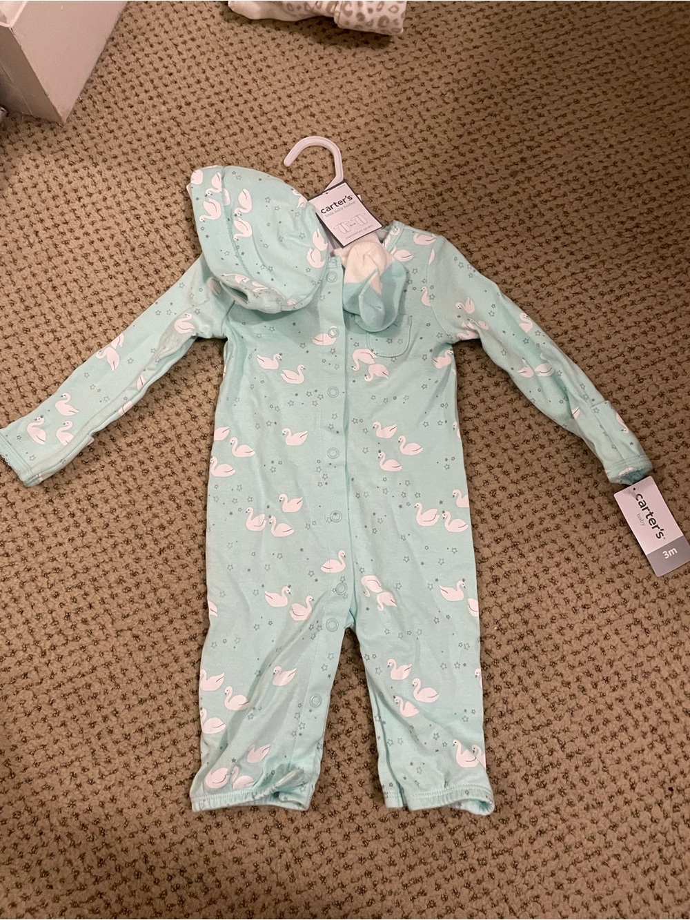 Carter's Mint sleeper One-Piece with White Swan Print